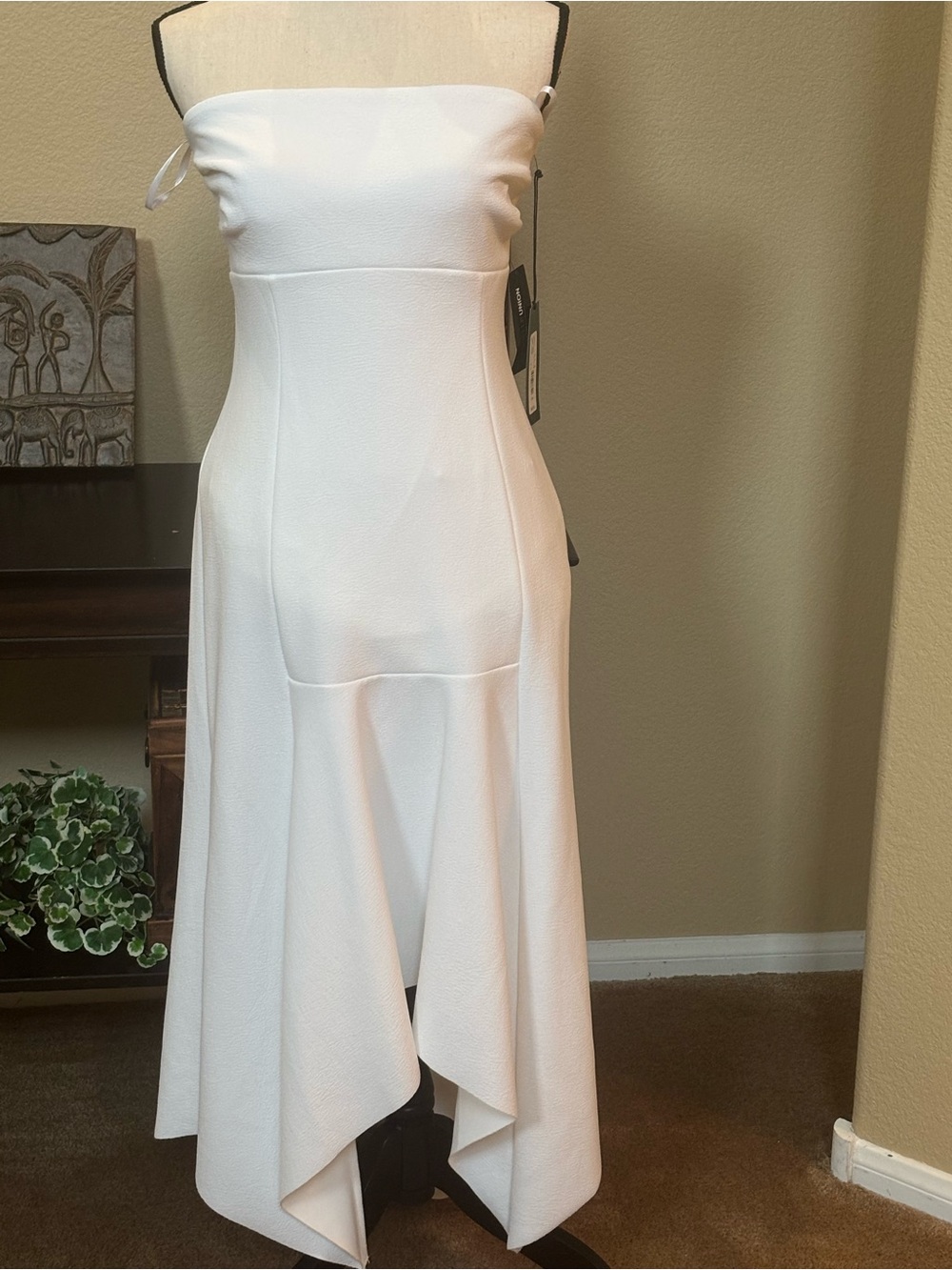 New York & Company Strapless White Asymmetric Midi Dress
